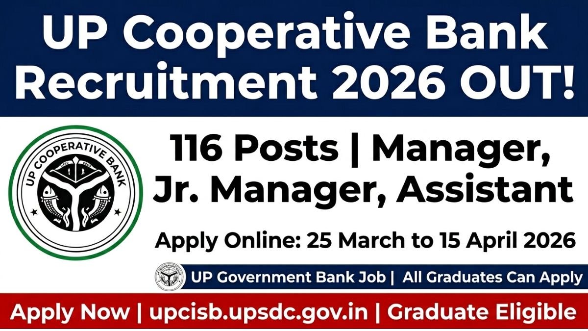 UP Cooperative Bank Recruitment 2026 is out for 116 posts. Apply online from 25 March to 15 April 2026. Check eligibility, vacancy, salary, and selection process now.