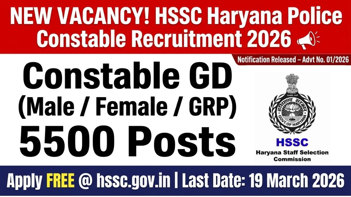 HSSC Haryana Police Constable Recruitment 2026 is out for 5500 posts.