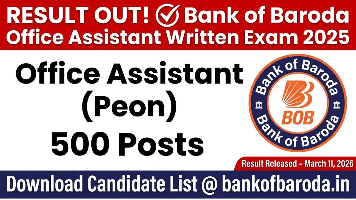 Bank of Baroda Office Assistant Written Exam Result 2025 Out: Check Candidate List for 500 Posts