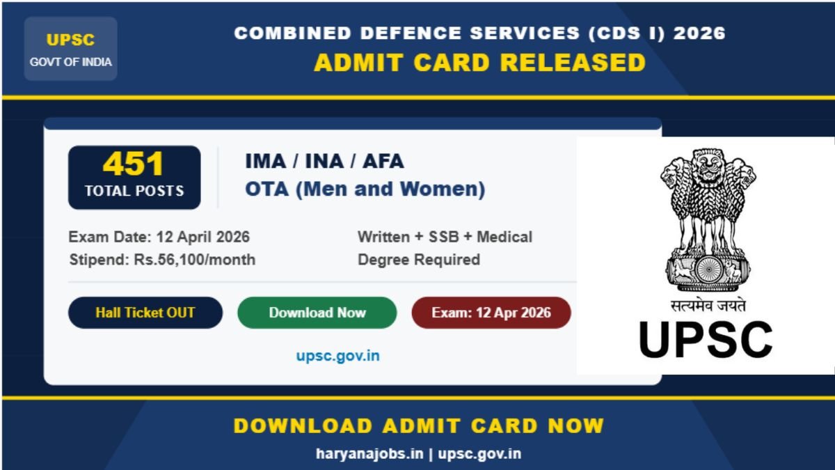 UPSC CDS 1 Recruitment 2026: Admit Card Out, 451 Vacancies, Exam Date ...