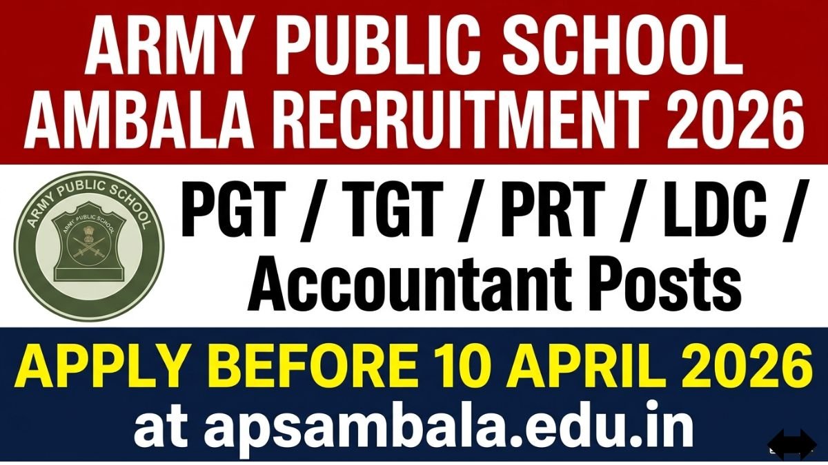 Army Public School Ambala Recruitment 2026: Apply for Teaching & Non-Teaching Posts Today