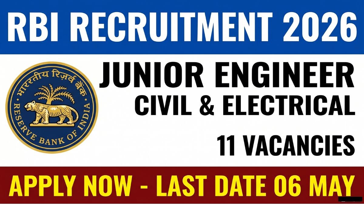 RBI JE Recruitment 2026 - Apply online for 11 Junior Engineer (Civil/Electrical) posts. Check application dates, eligibility, salary, selection process, and important links on official RBI website.