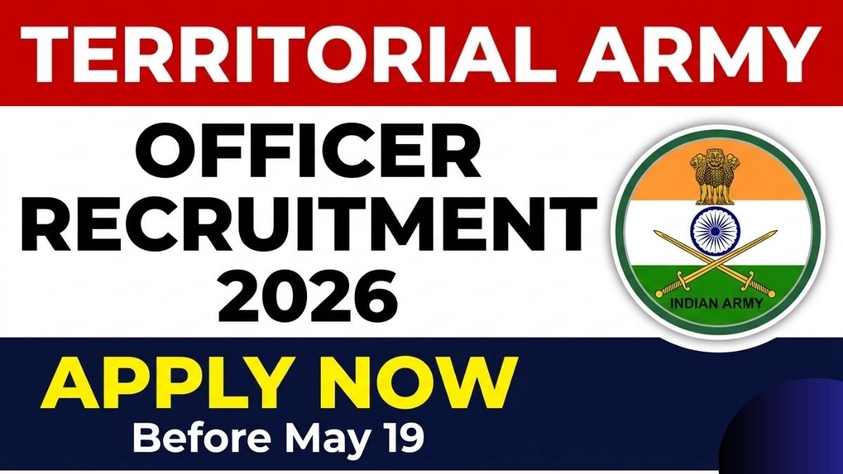 Apply for Territorial Army Officer Recruitment 2026. 12 vacancies open, online applications till May 19, 2026. Check eligibility, exam date, salary, and how to apply here.