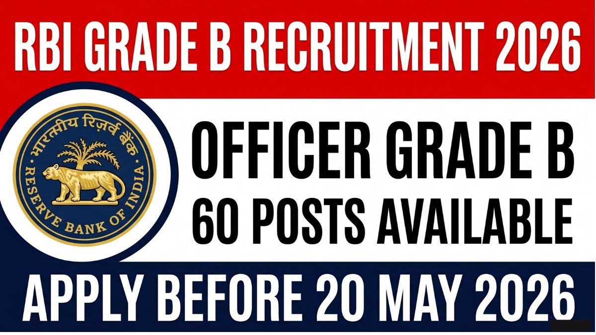 RBI Grade B Recruitment 2026 notification out for 60 Officer posts. Apply online from 29 April to 20 May 2026. Check eligibility, salary, age limit, and selection process here.