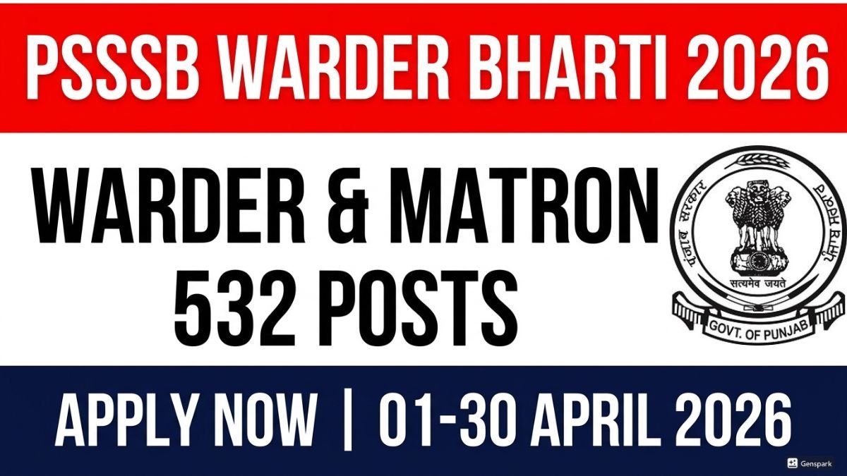 Punjab PSSSB Warder and Matron Recruitment 2026 is out! Apply online for 532 posts from 1 April to 30 April 2026. Check eligibility, salary, and selection process here.