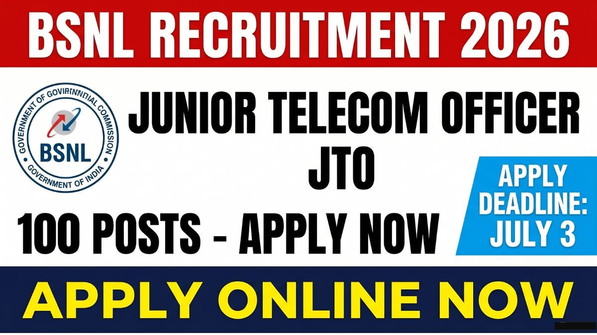 BSNL Junior Telecom Officer Recruitment 2026 notification released. Apply online for 100 posts. Check eligibility, salary, exam date, selection process and application deadline.