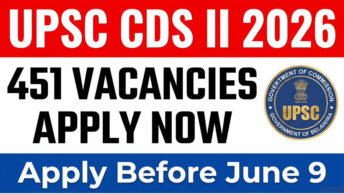 UPSC CDS II Recruitment 2026 offers 451 vacancies for Combined Defence Services Examination. Apply online from May 20 to June 9, 2026 at upsc.gov.in. Check eligibility, exam date, salary, and selection process here.