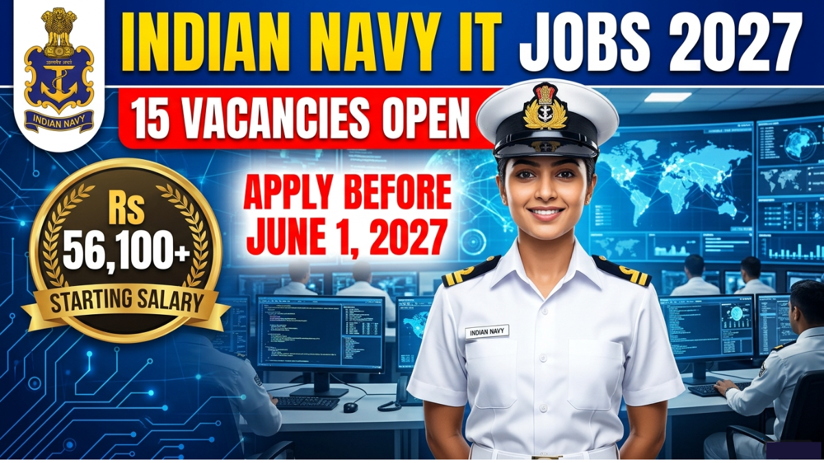 Apply now for Indian Navy SSC Executive IT January 2027. 15 vacancies open. Last date 01 June 2026. Check eligibility, salary, exam pattern and how to apply.