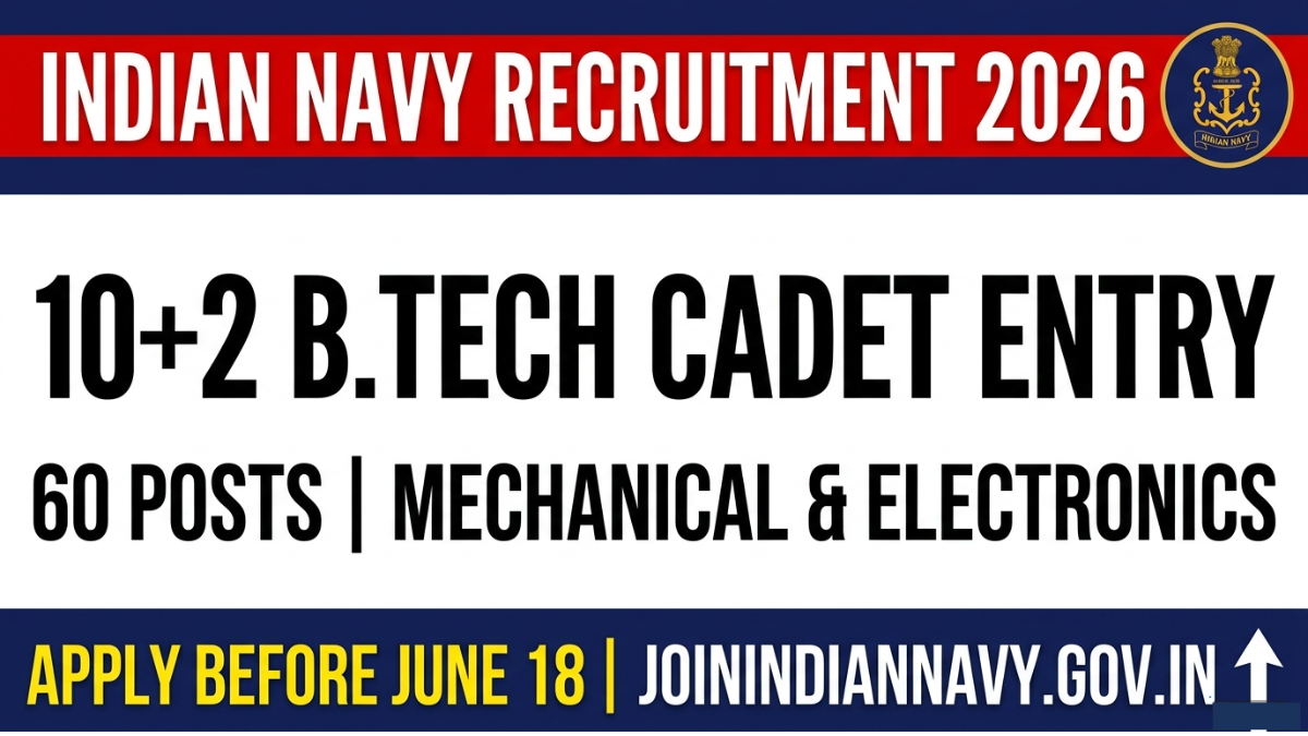 Indian Navy 10+2 B.Tech Jan 2027 Cadet Entry: Apply Now, 60 Posts, Full Permanent Commission Details