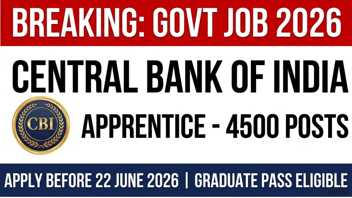 Central Bank of India Apprentice Recruitment 2026 – Apply online for 4500 posts. Check eligibility, salary, selection process, important dates, and direct apply link.