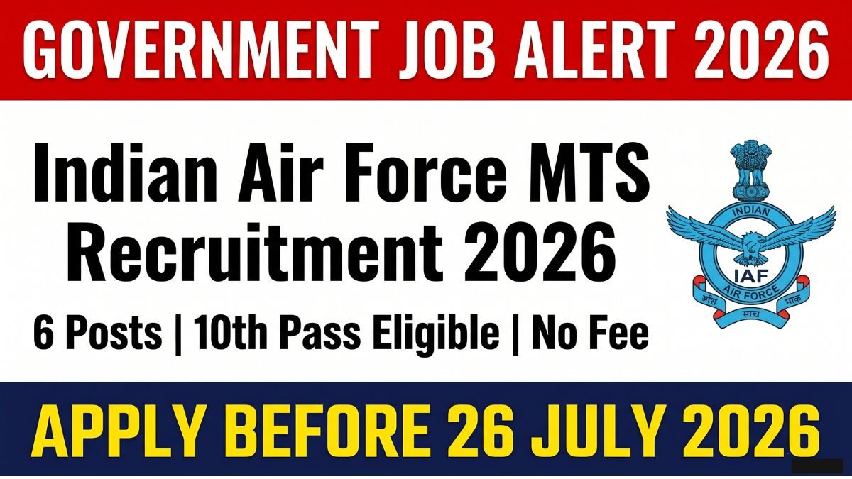Indian Air Force MTS Recruitment 2026 notification is out. Check vacancies, eligibility, age limit, salary, selection process, and how to apply offline before 26 July 2026.