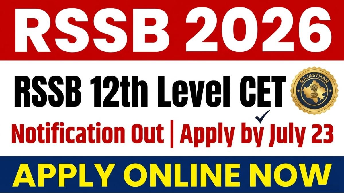 RSSB 12th Level CET 2026 notification out. Apply online from June 24 to July 23, 2026. Exam on Oct 23-25. Check eligibility, fees, and selection process here.