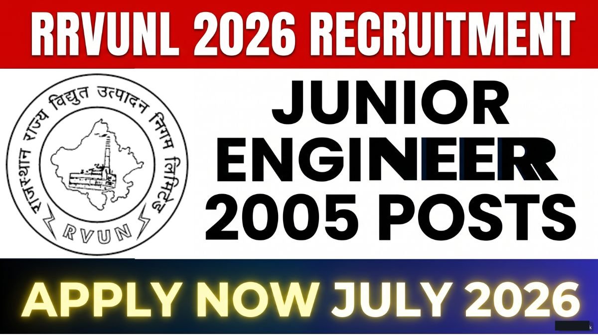Apply for RRVUNL JE Junior Engineer 2005 posts recruitment 2026. Check eligibility, salary, exam date, application fees, and how to apply online at energy.rajasthan.gov.in