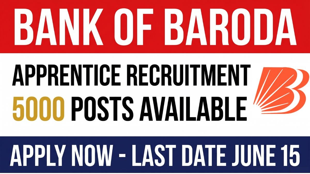 Apply for Bank of Baroda Apprentice Recruitment 2026: 5000 posts, Rs 15,000 stipend, Last date 15 June 2026. Check eligibility, exam pattern, selection process.