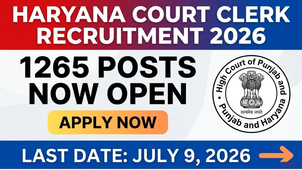 Apply for Haryana Court Clerk Recruitment 2026 for 1265 posts in Punjab and Haryana High Court. Check eligibility, exam pattern, and apply online before July 9.