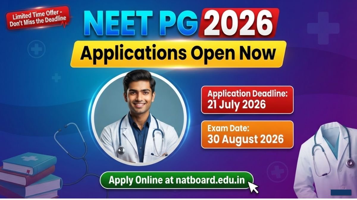 Apply for NEET PG 2026 online from 01 July to 21 July 2026. Check eligibility, exam date (30 August), application fee, and selection process for MD/MS/PG Diploma admission.