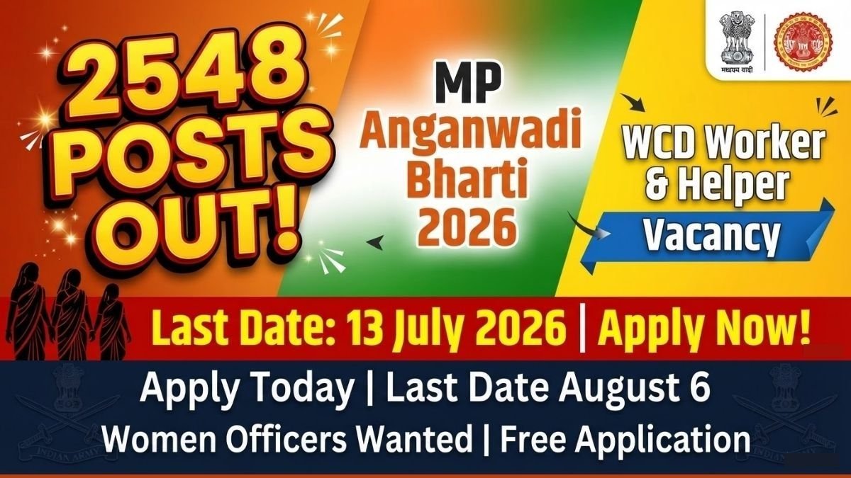 MP WCD Anganwadi Worker & Helper Recruitment 2026 is out with 2548 vacancies. Apply online from July 1 to July 13, 2026. Check eligibility, salary, and selection process now.