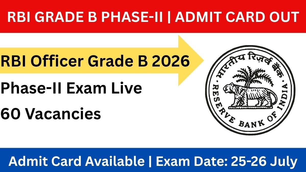 Download RBI Grade B Phase-II Admit Card 2026 now. Check exam dates, eligibility, salary, selection process, and important links for Phase-II examination at opportunities.rbi.org.in.