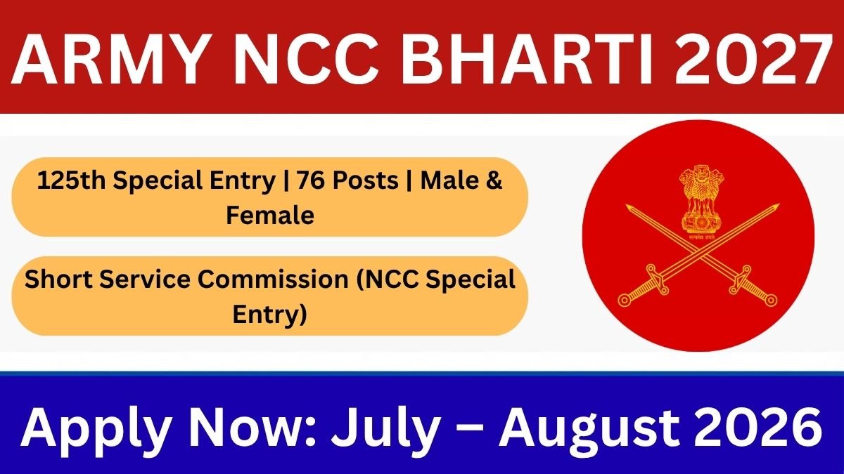Indian Army NCC 125th Special Entry April 2027 Course: Apply Online for 76 Posts