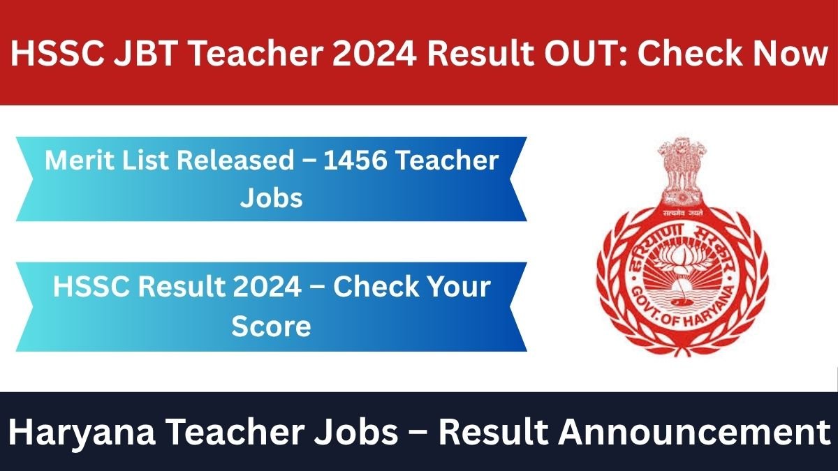 HSSC JBT Teacher Recruitment 2024 Result released on July 24, 2026. Download merit list, check your score, and learn about 1456 Primary Teacher vacancies with salary details.