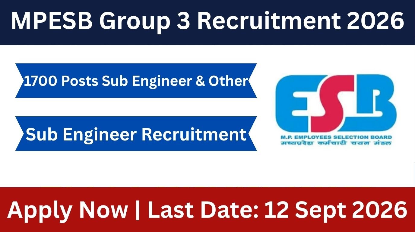MPESB Group 3 Sub Engineer & Other Post Recruitment 2026: Apply Online for 1700 Vacancies